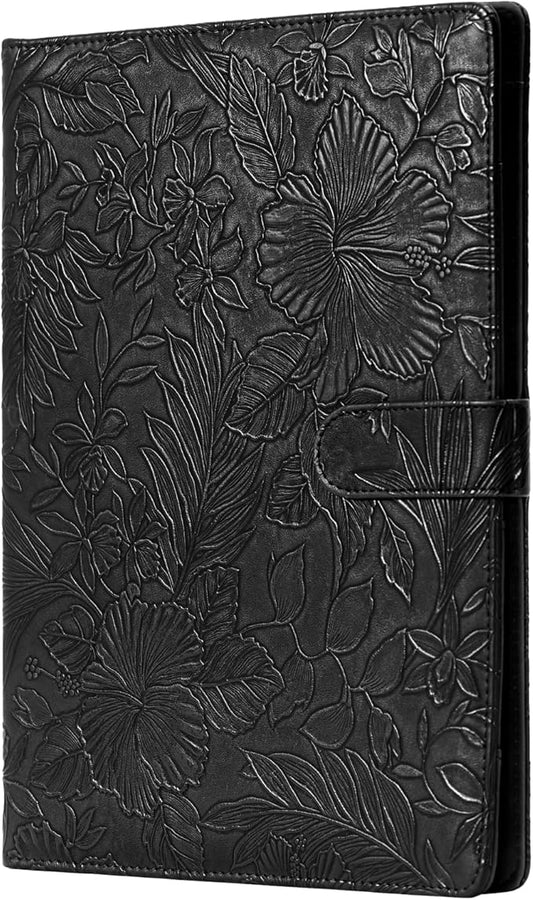 Mymazn Padfolio Portfolio Binder, Faux Leather Interview Resume Folder with Document Organizer & Business Card Holder, Letter-Sized Notepad Legal Pad Holder for Women Men (Black)