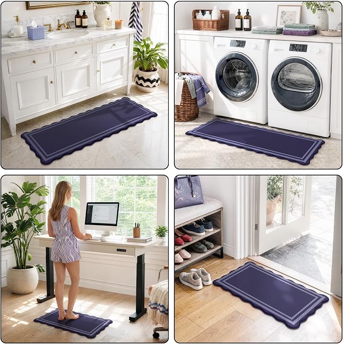 KIMODE Anti Fatigue Mats for Kitchen Floor,Farmhouse Kitchen Rugs Sets of 2 | Cushioned Kitchen Floor Mat, 17"x47"+17"x29" Comfort Laundry Room Rug, Navy Blue Runner Rugs for Home Decor Office Bath Sink