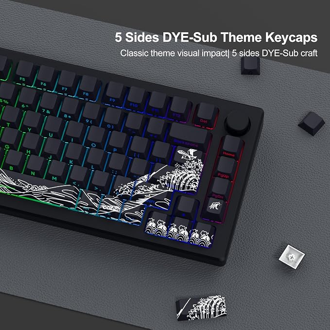 SDYZ XVX Shine Through Keycaps - Double Shot PBT Keycaps 60 65 75 100 Percent, Side Print Key caps Custom 131 Keys Set, Dye Sub Wave of Kanagawa Key caps for Mechanical Keyboards