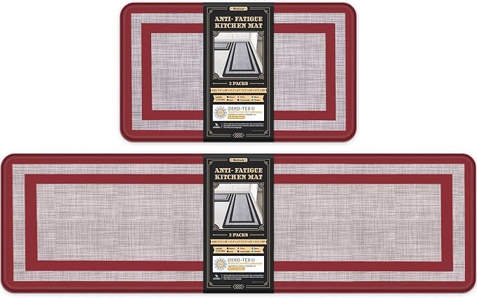 Mattitude Kitchen Mats Set of 2 Cushioned Rugs Anti-Fatigue Mats for Kitchen Floor,Waterproof Non-Slip Mats and Rugs Set for Office,Floor,Laundry 17.3"×29"+17.3"×59",Red