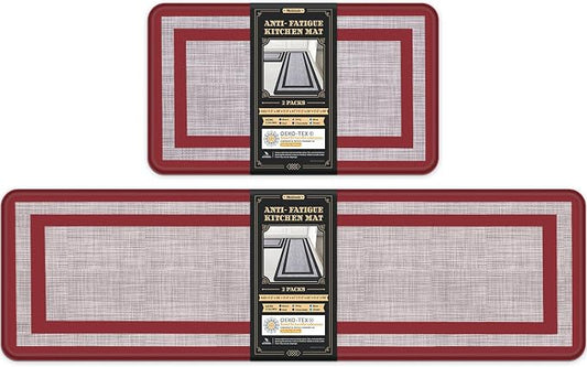 Mattitude Kitchen Mats Set of 2 Cushioned Rugs Anti-Fatigue Mats for Kitchen Floor,Waterproof Non-Slip Mats and Rugs Set for Office,Floor,Laundry 17.3"×29"+17.3"×59",Red