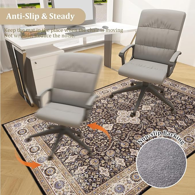 Office Chair Mat for Hardwood Floor, 60"x45" Easy Glide Computer Desk Mat Protector for Rolling Chair Under Desk Rug Nonslip Backing, Machine Wash, (Modern)