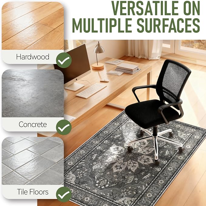48"x60" Office Chair Mat for Hardwood, Under Desk Chair Mat for Home Office, Anti-Slip Office Rugs for Rolling Chairs, Floor Protector Washable Rugs Charcoal Gray