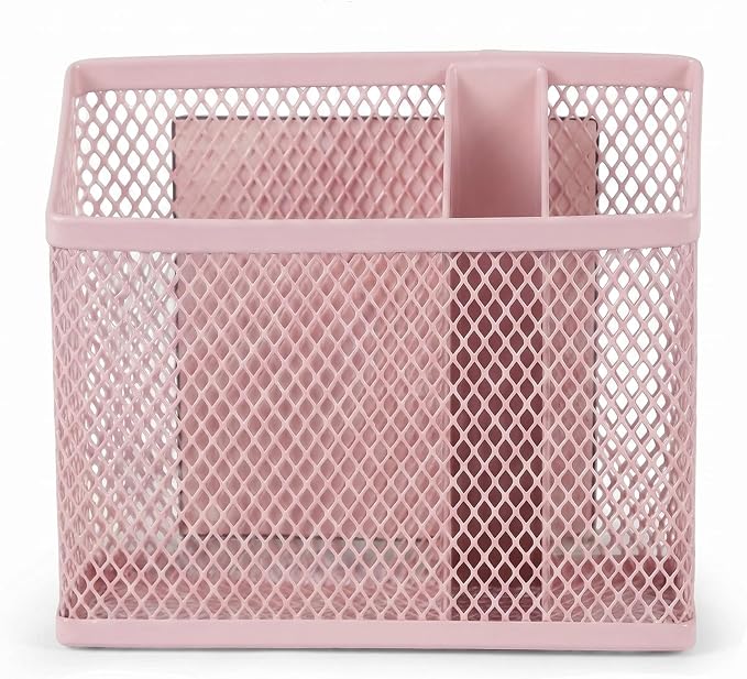 Neudeco Magnetic Pen Holder-Strong Magnet Mesh Storage Basket for Refrigerator, Kitchen, Locker-Magnetic Marker Holder on whiteboard for Dry Erase Markers for school, office, Pack 2 (Pink)