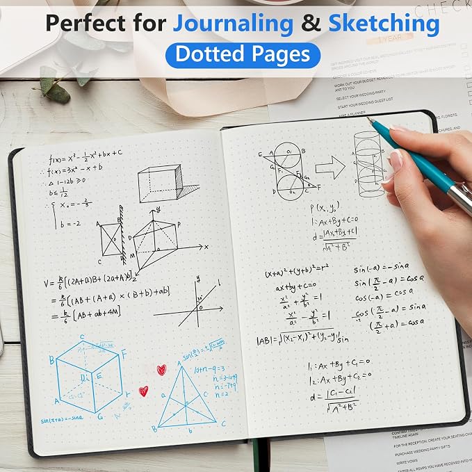 PERCUN Dotted Journal Notebook for Men & Women, 160 Pages Dot Grid notebook, A5 Hardcover Leather Bullet Journaling for Writing, Work, School, Travel, Daily Diary 5.9" x 8.5" (Black)
