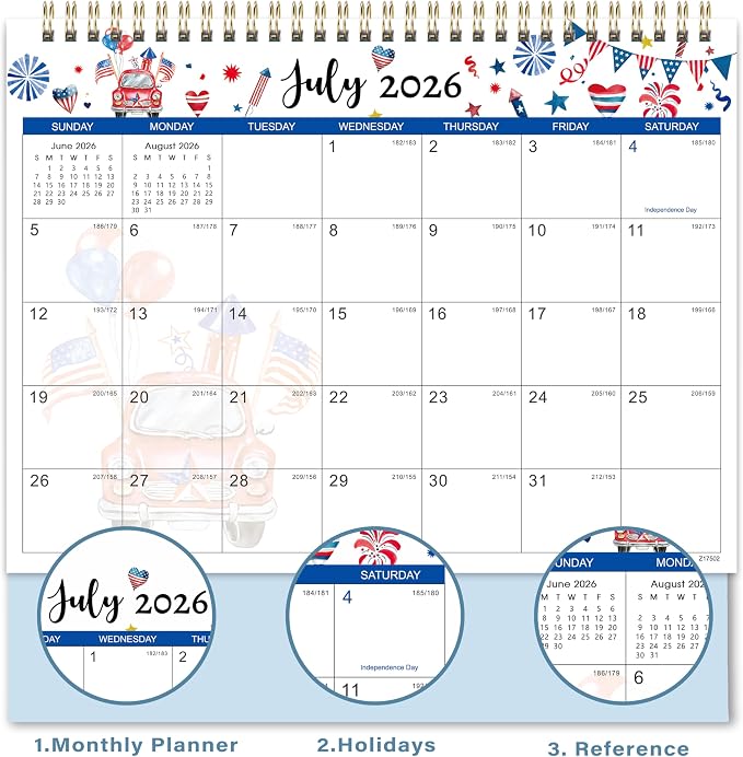 Desk Calendar 2026-2027 - 18 Months Desktop Calendar 2026-2027, July 2026 - December 2027, 10'' x 8.3'', Standing Flip Desktop Calendars for Office, Home, School