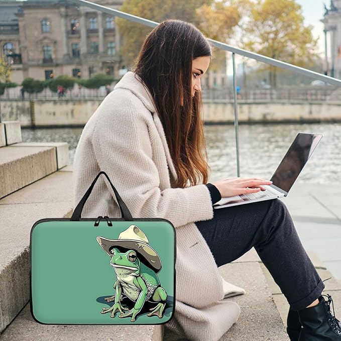 Laptop Sleeve Case Bag 13 inch, Green Frog Slim Carrying Case Durable Handbag Travel Laptop Bag for 13 inch MacBook Air M3/M2/Pro M2/ 13" iPad Pro/Air M4/M2 2024