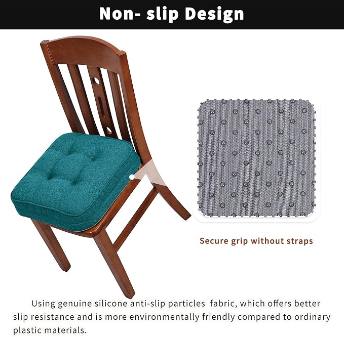 GOFORIT Memory Foam Cushion，Square Seat Cushions for Dining Chairs,Non-Slip Chair Pads with Removable Cover, 16'' x 16'', 2 Pack,Blue