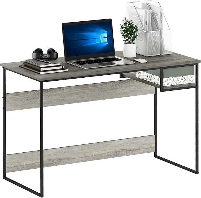 FURINNO Moretti Lifestyle Study Desk, 45 Inches, French Oak Grey