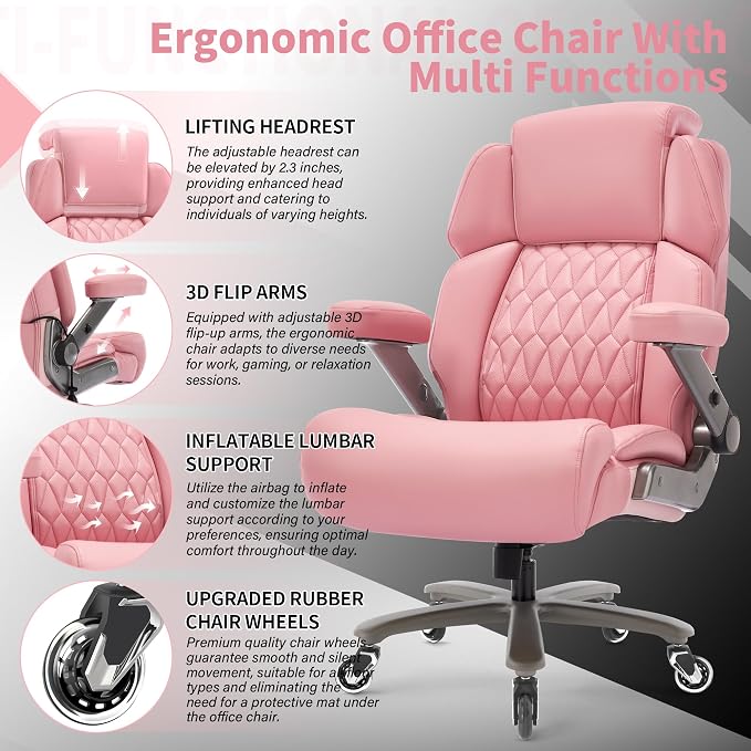 Big and Tall Office Chair 700lbs, Ergonomic High Back Computer Desk Chair | Adjustable Headrest&Lumbar Support, 3D Flip Arms, Large Wheels, Heavy Duty Metal Base, Thick Padded Wide Seat Executive Chair
