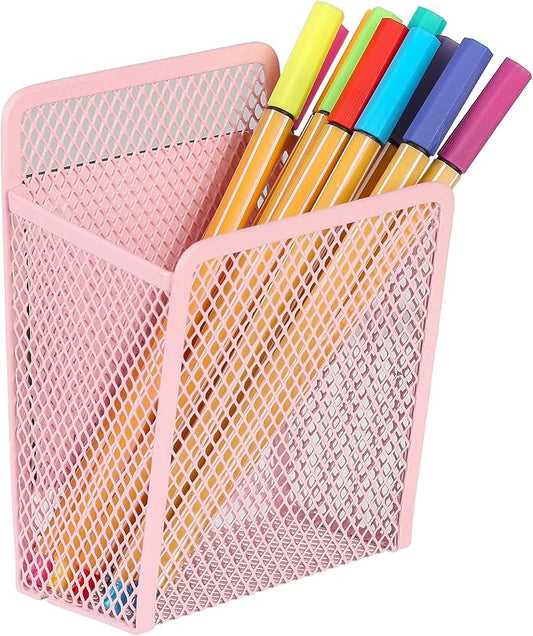 Magnetic Pencil Holder - Extra Strong Magnets Mesh Marker Holder Perfect for Whiteboard, Refrigerator and Locker Accessories (1 Baskets, Blush)