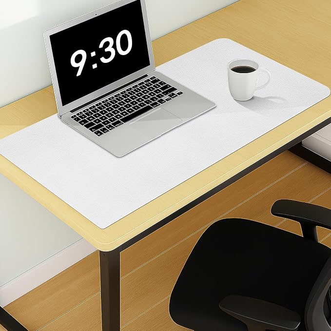Warmstar Leather Table Cover 35 x59 Inch, 1.8MM Thick PVC Table Protector Waterproof, Desk Cover Protector Non-Slip Table Pad for Kitchen, Dresser, Gaming Desk,Dining Room Table，White