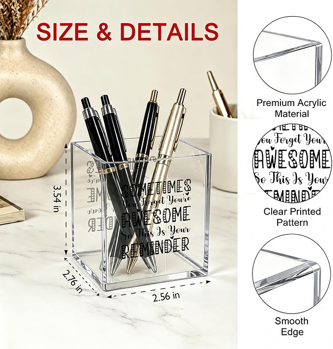 Inspirational Office Acrylic Cosmetic Pen Pencil Holder Cup, Sometimes You Forget You Are Awesome Pencil Organizer, Vintage Desk Accessories, Motivational Gifts for Women Men Employee（A16）