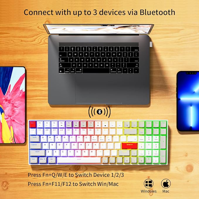 Newmen GM1000 Wireless Mechanical Gaming Keyboard,Bluetooth 5.0/2.4GHz/USB-C Hot Swappable Custom Keyboard,RGB Backlit Mechanical Keyboards for with Number Pad for Mac/Win(G-Red Switch)