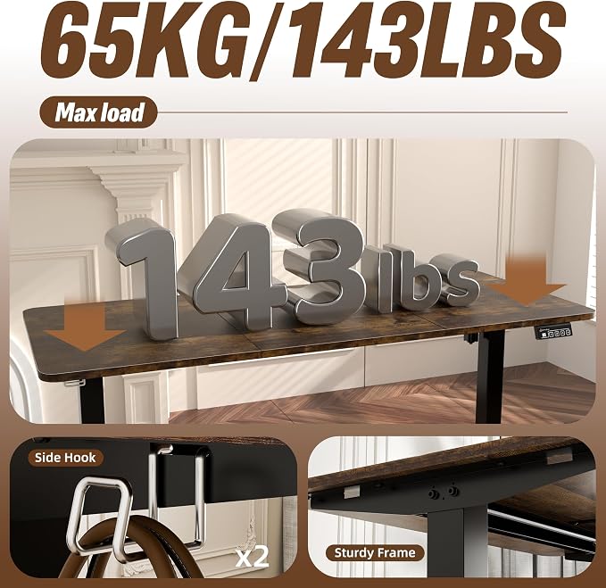 55"x24" Standing Desk, Height Adjustable Sit-Stand Home Office, Brown | Electric Adjustable Standing Desk, Sit to Stand Computer Office Desk with Splice Board, Memory Preset, Lifts 28.7''-46.5"