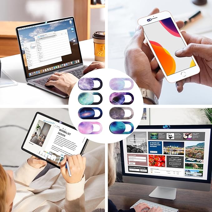 Camera Cover Slide 8 Packs, Webcam Cover Ultra Thin Sticker Privacy Protector fit for MacBook Pro, iMac, iPad Pro, and More Laptop or Tablet, Colorful Space