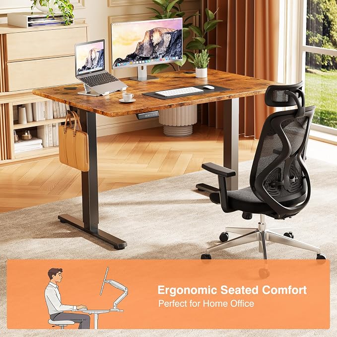 Sweetcrispy Electric Standing Desk Adjustable Height, 40x24 Inch Sit Stand Up Home Office Desks Computer Workstation PC Work Table with 3 Memory Preset Splice Wood Board Metal Frame, Rustic