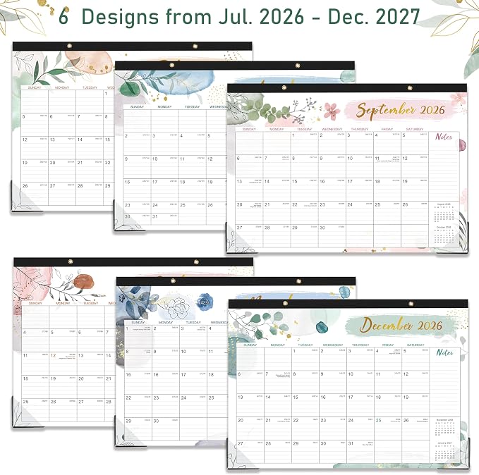 Desk Calendar 2026-2027 - 2026-2027 Desk Calendar 17x12, July 2026 - December 2027, 18 Monthly Desk/Wall Calendar Large 17" x 12", Monthly Desktop Desk/Wall Planner, Large Ruled Blocks, Notes, Thick Paper for Office & Home