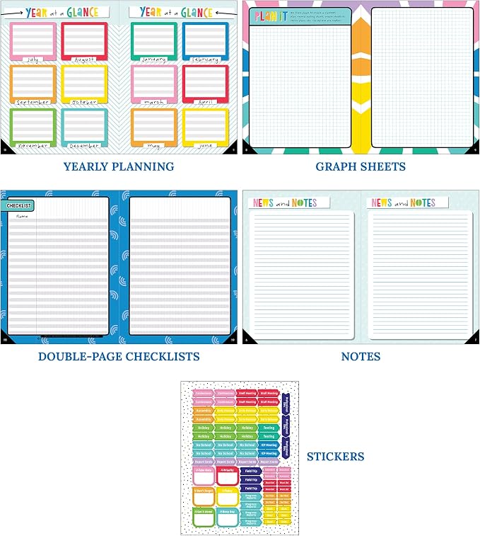 Carson Dellosa Happy Place Teacher Planner 2026-2027, Undated 8" x 11" Lesson Plan Book with Retro Stickers, Class Schedule, Weekly Calendar, Classroom Must Haves, Homeschool and School Supplies