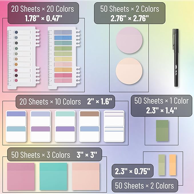 Mr. Pen- Transparent Sticky Notes Set, 1000 Sheets | Transparent Sticky Notes Tabs with Marker Pen for Bible Study, Office, School, Planning, Journaling & Organization