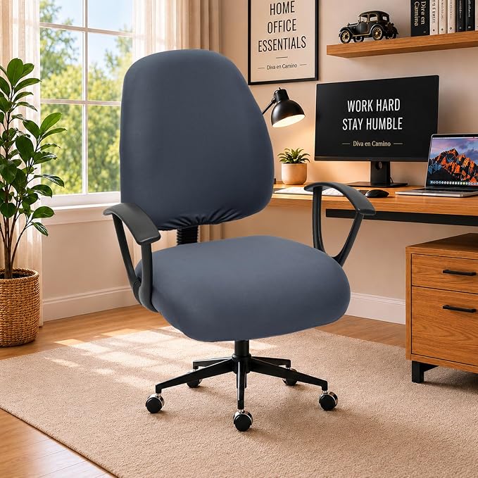 Separate Desk Office Chair Seat Covers - Universal Stretch Computer Chair Slipcover - 180GSM Washable Rotating Backrest Coverings & Cushion Protectors for Dogs, Cats, Pets, Dark Gray