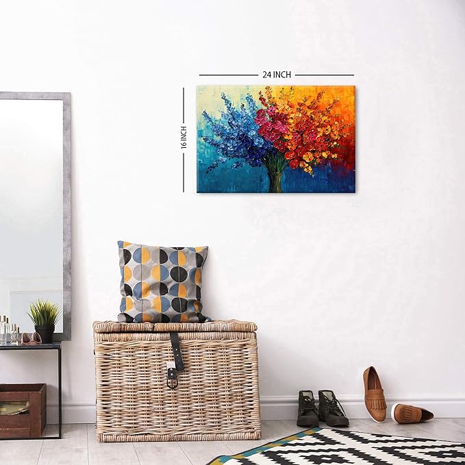 Abstract Floral Wall Art Botanical Wildflowers Bouquet Wall Decor for Bathroom Colorful Daisy Poppy Canvas Print Painting Aesthetic Flower Picture Blossom Plants Artwork Bedroom Home Decoration 16x24"