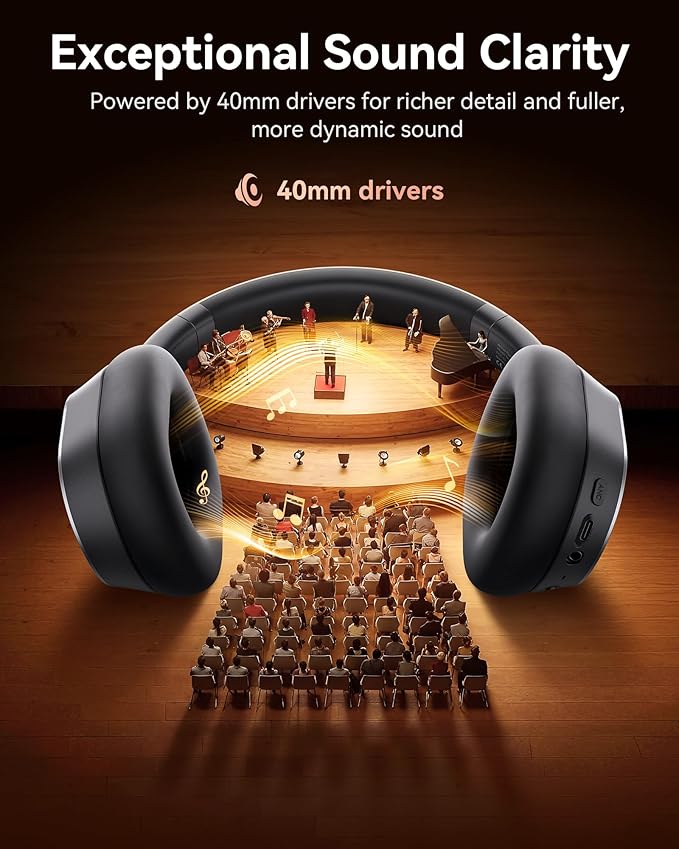 Hybrid Active Noise Cancelling Headphones, 120H Playtime Bluetooth Over Ear Headphones, Bluetooth 6.0 Wireless Headset with Display, 6 ENC Mic, Hi-Res Audio, Transparency Mode for Travel Game Black