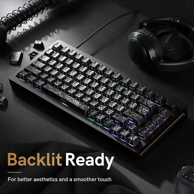 Womier Forged Carbon Fiber Keycaps, Cherry Profile Keyboard Keycaps, Black | 120 Key Side Printed Keycaps Compatible with 61/64/68/84/87/100/104/108 Keys for Mechanical Keyboard