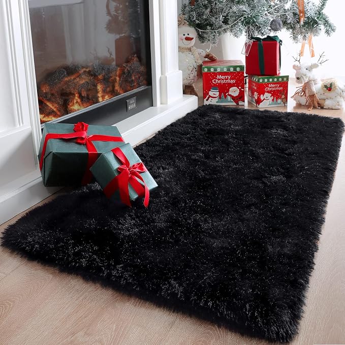 HOMORE Runner Rug 2x4 Black Rug for Bedroom, Fluffy Runner Rugs for Hallway Bedside, Long Rugs for Living Room Kids Room, Soft Carpet for Dorm Indroor Entrance
