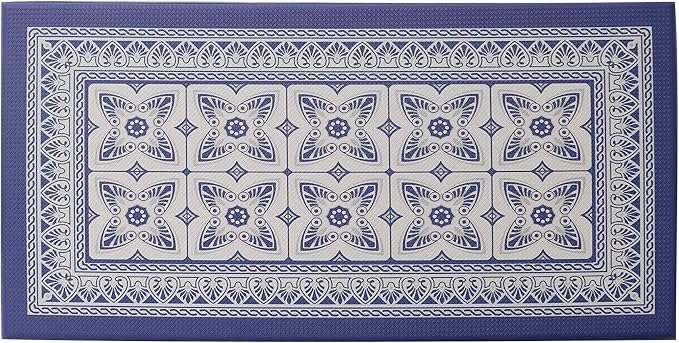 J&V TEXTILES Kitchen Mat Cushioned Anti Fatigue Floor Mat,19.6"x55", Thick Non Slip Waterproof Kitchen Rugs and Mats, Standing Mat for Kitchen,Floor,Home,Office,Desk,Sink,Laundry (Blue Geo)