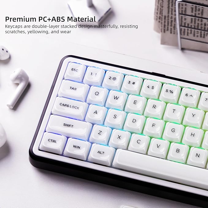 Womier Low Profile Keycaps, White Jelly Keycaps, Shine Through Key Cap | 127 Keys Custom Keycaps for Mechanical Keyboard 60% 65% 75% 80% 100% Cherry Gateron MX Switches, White