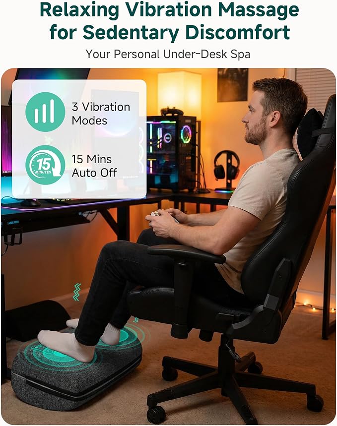 Vibration Foot Rest with Heat & Swing Function, Adjustable Ergonomic Footrest for Under Desk, 3 Graphene Heat Levels, 3 Massage Modes, Timer, Office & Home Relaxation Foot Stool, Gifts for Men Dad