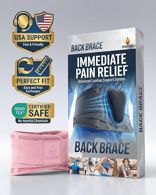 Sparthos Back Brace for Women & Men, Sciatica, Lower Back Pain - Pink-LG