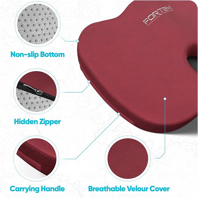 FORTEM Seat Cushion, Office Chair Cushion, Lumbar Support Pillow for Office Chair, Memory Foam Car Seat Cushions, Sciatica Coccyx Tailbone Pain Relief, Cushions for Back Support, Washable, Non Slip XL