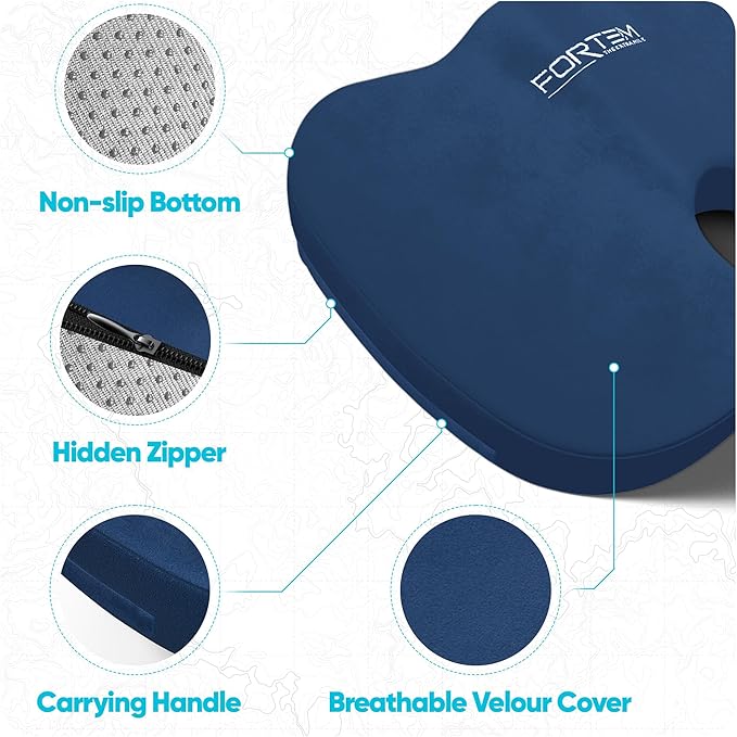 FORTEM Seat Cushion, Office Chair Cushion, Lumbar Support Pillow for Office Chair, Memory Foam Car Seat Cushions, Sciatica Coccyx Tailbone Pain Relief, Cushions for Back Support, Washable, Non Slip XL
