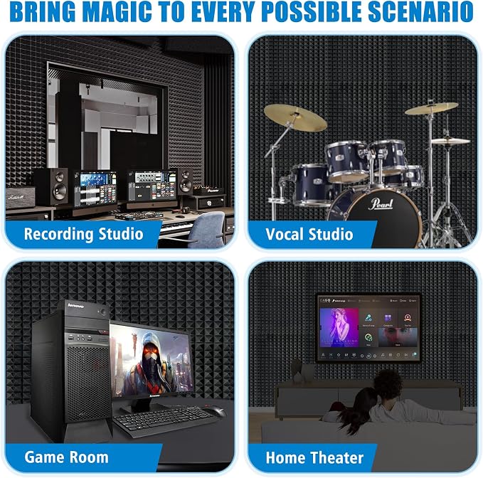 2 Pack Black Acoustic Foam Panels,48x24x2 Inch Sound Proof,High Density Soundproof Wall Panels,Fireproof Cancelling Foam Studio (Black, 2 PCS)