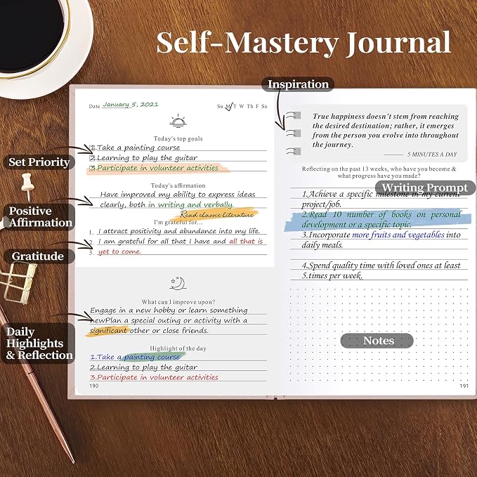 5 MINUTES A DAY Self-Care Notebook, Wellness & Daily Reflection Gratitude Journal & Mood Tracker for Women Self Care Planner, A5 Size (Pink)