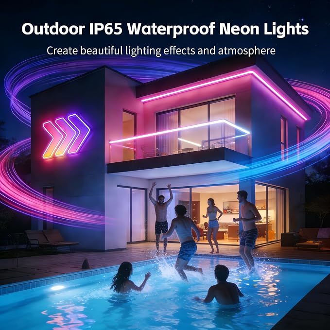 100FT RGB LED Neon Rope Lights, App & Remote Control, Flexible Waterproof IP65 Led Strip Lights, Music Sync Color Changing Multiple Modes Neon Lights for Bedroom Gaming Room Indoor & Outdoor Decor