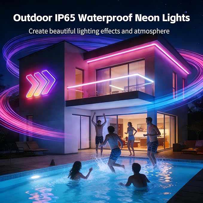 20FT RGB LED Neon Rope Lights, App & Remote Control, Flexible Waterproof IP65 Led Strip Lights, Music Sync Color Changing Multiple Modes Neon Lights for Bedroom Gaming Room Indoor & Outdoor Decor