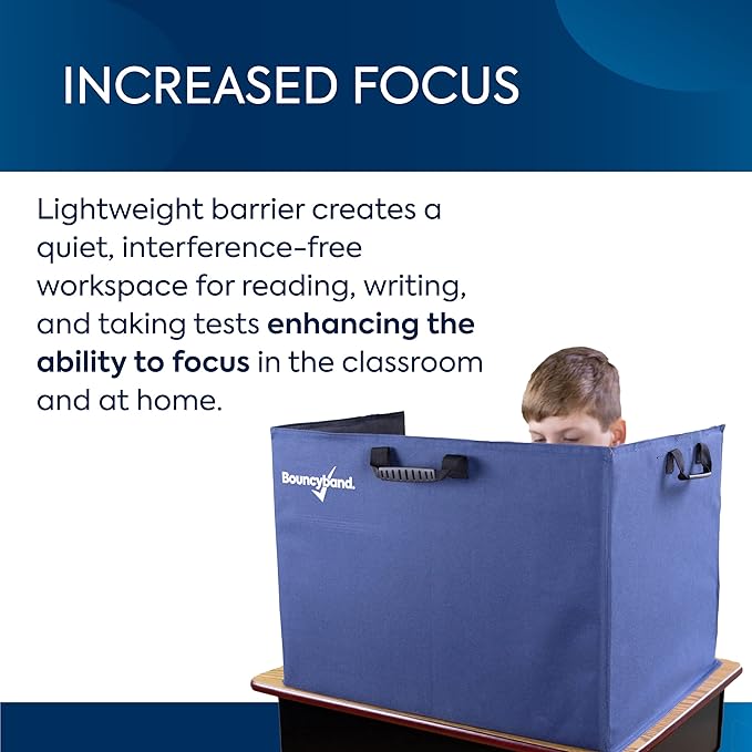 BouncyBand Portable Privacy Desk Partition – 20” x 14” Center Panel, 16” x 14” Side Panels – Desk Privacy Panel Creates a Quiet Workspace to Improve Focus in The Classroom, Office, or Home