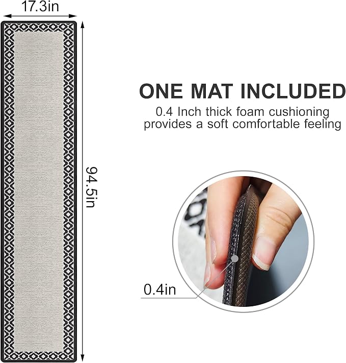 Kitchen Mats for Floor, 17.3×94.5inch Anti Fatigue Mat for Cushioned Non Slip Washable Kitchen Rugs Memory Foam for Kitchen, Floor, Standing pad, Laundry, Office, Hallways