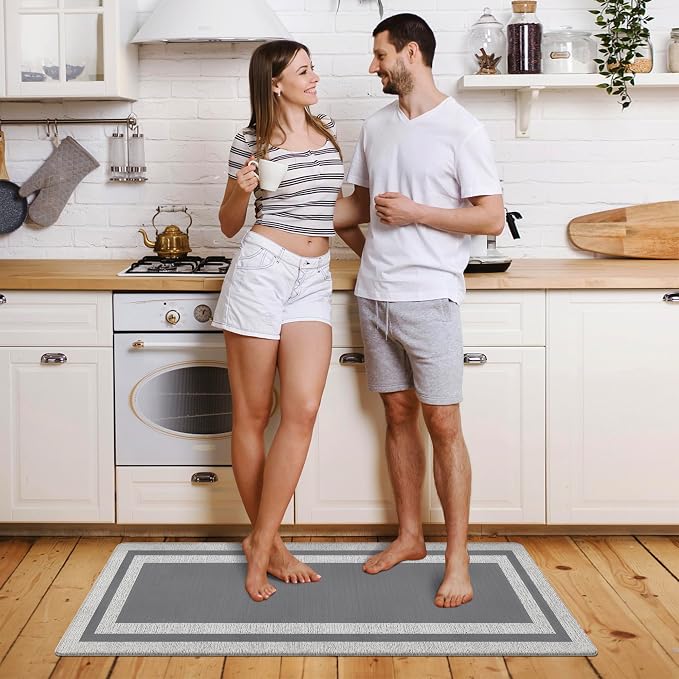 Anti Fatigue Rugs Non Skid Waterproof Floor Mat Cushioned Grey and Gray Farmhouse Comfort Standing Kitchen Mats for Floor, House, Sink, Office 17.3"x47.2"