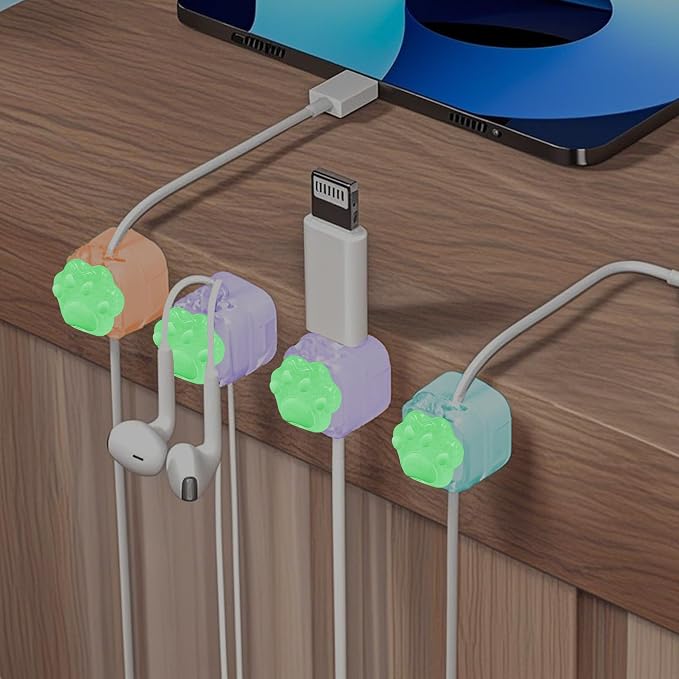 3Pack Magnetic Cable Clips for Nightstand, Adhesive Night-Glowing Cord Holder Organizer for Office Home Desk Wall Car (Cat)
