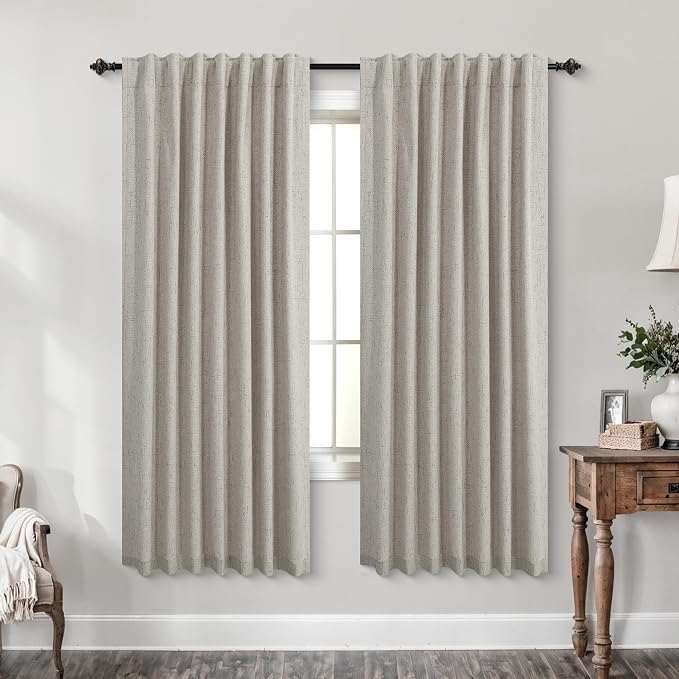 KOUFALL Taupe Back Tab Linen Blackout Curtains for Living Room 52x63 Inches Long
