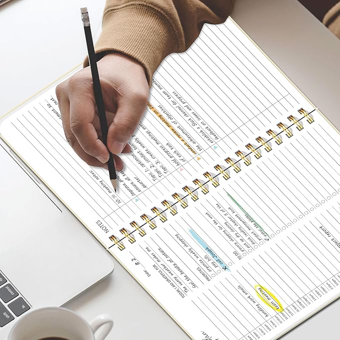 Undated Daily Planner With Hourly Schedule, To Do List Spiral Notebook, Easily Organize Your Work Tasks And Appointments, Perfect School Or Office Supplies For Organizing & Planning, 7.5"x10", Beige
