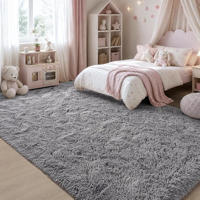 Zentavio Area Rugs for Living Room Grey Rugs for Bedroom Large Big 9x12 Carpet Fluffy Furry Soft Shag Aesthetic Plush High Pile Gray Rug for Nursery Kids Room Dorm