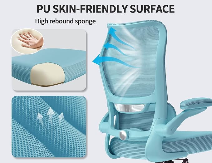 TRALT Ergonomic Office Chair- Desk Chair with Adjustable Lumbar Support | Big and Tall Back Ergonomic Desk Chair - Home Office Mesh Chairs and PU Leather Seat for Home Reading to Adults(Blue)