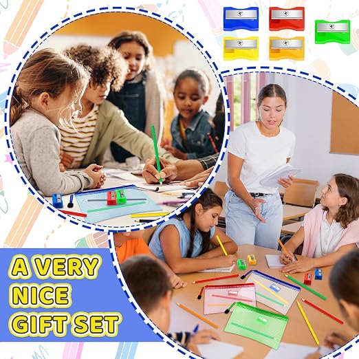 220 Pcs Back to School Gifts Set Mesh Zipper Color Pencil Pencil Sharpener Practical Stationery Gift Set for Back to School Classroom Prize Supplies