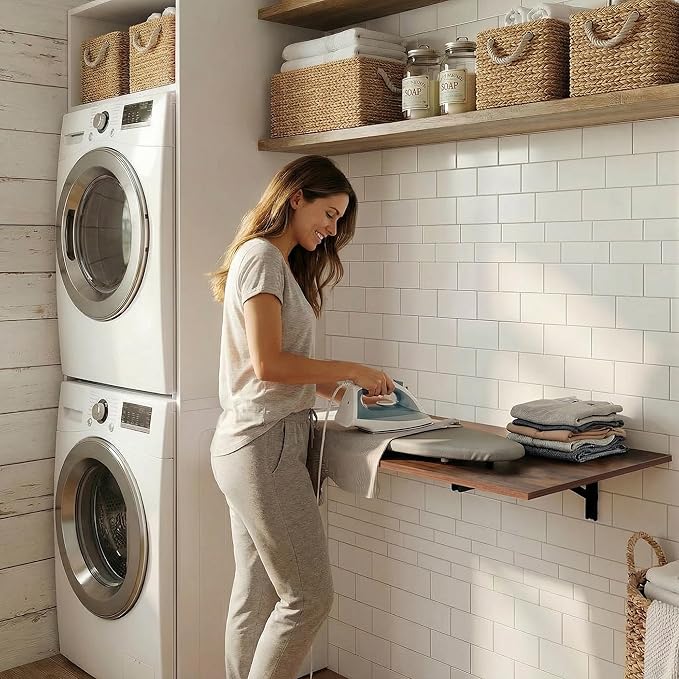 GOYLSER Wall Mounted Folding Table Floating Desk for Small Spaces, Fold Down Laundry Wall Table with Brackets