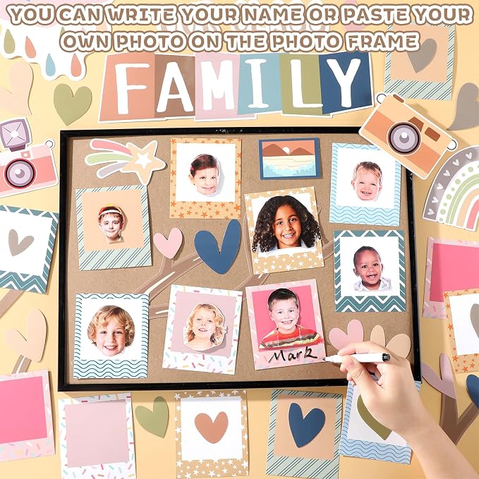 Back to School Bulletin Board Our Class Family is Picture Perfect Bulletin Board Set Colorful Picture Frame Classroom Decoration Boho Tree DIY Photo Crafts Cutouts for Schools Offices Teacher Supplies